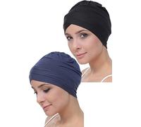 Deresina Headwear W Front Chemo Headwear for Women, Bamboo Hat for Hair Loss, Modern Women Turban for Anyday, Sleep Bonnet Skull Caps (Black - Denim)