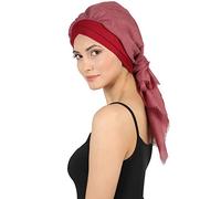 Deresina W-Front Bamboo Turban with Attached Cotton Scarf for Women, Chemo Hat for Hair Loss, Double-Layer Headwrap, Alopecia Headwear, Full Head Coverage (Burgundy Plain - One Size)