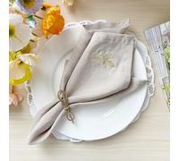 DerF HOME Dinner Napkins 100% Pure Linen Hemstitch Embroidered - 18 x 18 Inch, Handcrafted with Flax, Machine Washable Classic Hemstitch -Set of 4 Natural Color