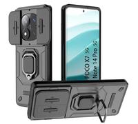DERHAN Case for Xiaomi Redmi Note 14 Pro 5G (Not for 4G) / POCO X7, Scratch Resistant Case with Lens Cap [Protects Camera], Shockproof Case Cover Bumper with Ring Stand - Black