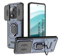 DERHAN Case for Xiaomi Redmi Note 14 Pro 5G (Not for 4G) / POCO X7, Scratch Resistant Case with Lens Cap [Protects Camera], Shockproof Case Cover Bumper with Ring Stand - Blue