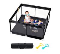 derimkcoa Baby Playpen with Mat,Large Play Pen Babies and Toddlers Safety Baby Fence, Indoor & Outdoor Kids Activity Play Center with Anti-Slip Suckers and Zipper (130x130x66cm,Black)