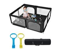 derimkcoa Baby Playpen with Mat,Large Play Pen Babies and Toddlers Safety Baby Fence, Indoor & Outdoor Kids Activity Play Center with Anti-Slip Suckers and Zipper (150x180x66cm,Black)