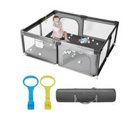 derimkcoa Baby Playpen with Mat,Large Play Pen Babies and Toddlers Safety Baby Fence, Indoor & Outdoor Kids Activity Play Center with Anti-Slip Suckers and Zipper (150x180x66cm,Grey)