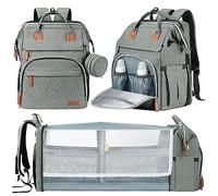 DERJUNSTAR Baby Diaper Bag Backpack with ChangingStation-Large Capacity Baby Bag for Boys & Girls, USBCharging Port, Pacifier Case, sunshade & Toy Bar,Waterproof， Ash Grey