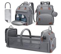 DERJUNSTAR Diaper Bag Backpack - Large Capacity Baby Diaper Bag with Changing Pad, Waterproof Travel Backpack for Boys & Girls, Multi-Function Baby Bag with USB Charging Port, Grey