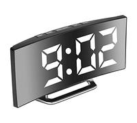 Derkiewn Digital Alarm Clock for Bedrooms, Bedside Clock with Modern Curved Design for Heavy Sleeper, 2 Brightness, 12/24H, Snooze, USB Power Supply, Power-off Memory (White)