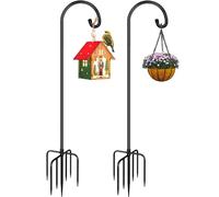 Derkniel Shepherd Hook 60 Inch Tall Heavy-Duty Metal Garden Hanging Pole Stake for Bird Feeder Pole Plant Baskets, Black (2 Pack)