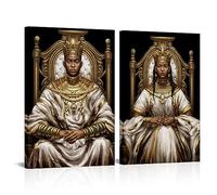 Derkymo 2 Pieces 24"x36" Vintage Black King and Queen Canvas Wall Art Black Couple African American Men Portrait Wall Decor (24"x36"x2pcs)
