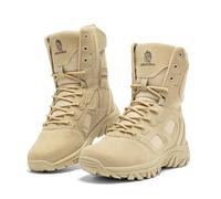 derlychug Men's 8 inch Military Tactical Combat Boots Side Zipper Lightweight Durable Slip-Resistant Hiking Outdoor Work Boots(SuedeSand 45)