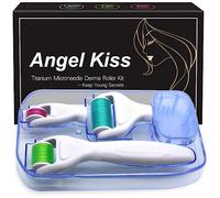 Derma Roller for Face Body Hair Beard- Angel Kiss 4 in 1 Titanium Microneedling Roller Kit Micro Needle Roller,300 Needles 0.5mm,720/1200 Needle 1.0mm Microneedle Roller