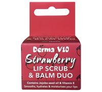 Derma Strawberry Lip Scrub & Balm Duo - Exfoliating Lip Treatment Set with Jojoba Seed Oil & Vitamin E - Smooths, Hydrates & Moisturises Lips - Vegan Lip Care Kit for Soft, Kissable Lips