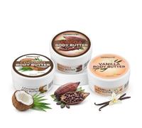 Derma V10 Body Butter 3 Pack Gift Set - Cocoa Butter, Vanilla & Coconut Moisturiser for Dry Skin - Deep Moisturising Body Cream for Women & Men - Intensive Hydrating Body Care Lotion 200ml Each