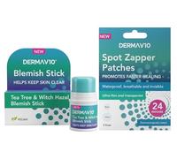 Derma V10 Pimple Patches & Blemish Stick Bundle - 24 Hydrocolloid Spot Patches 2 Sizes + Tea Tree Witch Hazel Stick - Clear Invisible Acne Treatment Overnight Fast Healing Face - Plus Cheeroo Magnet