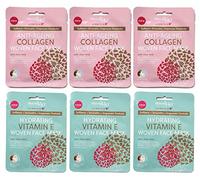 Derma V10 Woven Face Mask with Aloe Vera 6 Pack Bundle (3 x Anti-Ageing Collagen, 3 x Hydrating Vitamin E)