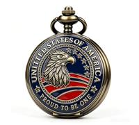 DerMacht American Eagle Flag USA US Flag Patriotic Quartz Pocket Watch with 3D Anniversary Handmade Keepsake Vintage Arabic Numerals Independence Day