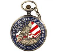 DerMacht American -Theme Statue of Liberty, Eagle, Native Americans Pocket Watch with 3D 250th Anniversary Handmade Bronze, Fe. Eagle in God, Trust, ONLY pocket watch, Retro