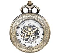DerMacht Mechanical Pocket Watch Sun-God-Bird Series Bronze, for Men Women Special Magnifier Half Hunter Engraved Case Roman Numerals with Chain