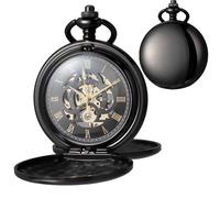 DerMacht Mechanical Pocket Watch with Chain Retro Smooth Classic Handwind Roman Numerals for Men & Women, Bd. Black Gold, Smooth Cover, Classic