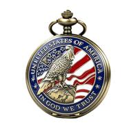 DerMacht Pocket Watch American Eagle Flag USA US Flag Patriotic with 3D Anniversary Handmade Keepsake Vintage Arabic Numerals Independence Day