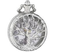 DerMacht Pocket Watch Hollow Tree Design Engraved Bible Verse Roman Numerals Engraving Bible Verse Pocket Watches Quartz Analog Gift for Birthday Christmas Xmas Baptism, Silver