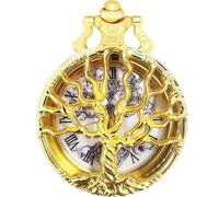 DerMacht Pocket Watch Hollow Tree Design Roman Numerals Quartz with Single Albert Chain Pendant (Gold)