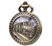 DerMacht Pocket Watch Steampunk Pocket Watches with Chain for Cosplay Men Smooth Sun Patterned, Aa.Reindeer, Bronze White