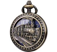 DerMacht Pocket Watch Steampunk Pocket Watches with Chain for Cosplay Men Smooth Sun Patterned, Ad.Reindeer, Bronze Blue