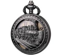 DerMacht Pocket Watch Steampunk Pocket Watches with Chain for Cosplay Men Smooth Sun Patterned, Af.Reindeer, Black Bronze