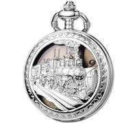 DerMacht Pocket Watch Steampunk Pocket Watches with Chain for Cosplay Men Smooth Sun Patterned, Ai.Reindeer, Silver Bronze