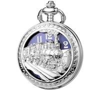 DerMacht Pocket Watch Steampunk Pocket Watches with Chain for Cosplay Men Smooth Sun Patterned, Aj.Reindeer, Silver Blue