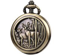 DerMacht Pocket Watch Steampunk Pocket Watches with Chain for Cosplay Men Smooth Sun Patterned, Ba.Reindeer, Bronze Bronze