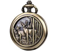 DerMacht Pocket Watch Steampunk Pocket Watches with Chain for Cosplay Men Smooth Sun Patterned, Bb.Reindeer, Bronze Black