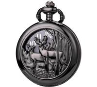 DerMacht Pocket Watch Steampunk Pocket Watches with Chain for Cosplay Men Smooth Sun Patterned, Bd.Reindeer, Black Black
