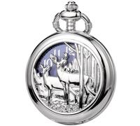 DerMacht Pocket Watch Steampunk Pocket Watches with Chain for Cosplay Men Smooth Sun Patterned, Bh.Reindeer, Silver Blue