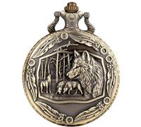 DerMacht Pocket Watch with Chain Deer Reindeer Woodland/Cowboys/US Flag/Alicce Party/Wolf Birthday Christmas Gifts, Ca. Wolf Wolves, Bronze