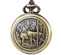 DerMacht Pocket Watch with Chain Deer Reindeer Woodland Men Smooth Bronze
