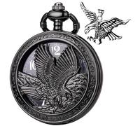 DerMacht Pocket Watch with Chain Quartz Steampunk Hollowed Eagle Patterned Black Black Hawk Christmas Valentine's Day Birthday Gifts Fathers Day