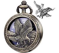 DerMacht Pocket Watch with Chain Quartz Steampunk Hollowed Eagle Patterned Bronze Blue Hawk Christmas Valentine's Day Birthday Gifts Fathers Day