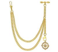 DerMacht Single Albert Pocket Watch Chain T-Bar with Compass Rudder Pendant Gold