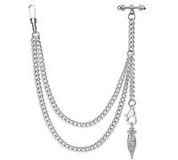 DerMacht Single Albert Pocket Watch Chain T-Bar with Hollow Lantern Pendant Silver