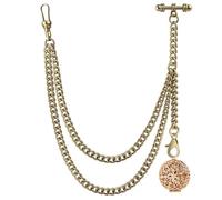 DerMacht Single Albert Pocket Watch Chain T-Bar with with Grid Case Locket Pendant Bronze