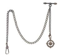 DerMacht Single Albert Pocket Watch Chain with T-Bar Gold, 1.Bronze Compass