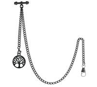 DerMacht Single Albert Pocket Watch Chain with T-Bar Gold, 7.Black Tree Design