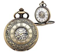 DerMacht Skeleton Pocket Watches Mechanical Roman Numerals Dial with Box and Chains for Mens Women, Al.Sun-God-Bird, Bronze Black