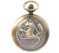 DerMacht Vintage Pocket Watch Skull Poker Pattern Antique with Chain Halloween, 12Ab. Fullmetal Alchemist, Bronze