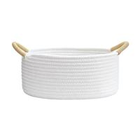 Dermalyx White Woven Cotton Basket Oval, Small Storage Basket With Handle, Foldable Decorative Basket For Baby Toys, Cat And Dog Toys, 30x20x13cm