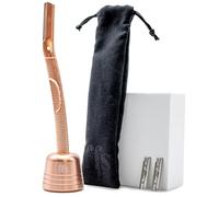 Dermaplaning Kit for Facial Hair Removal, Exfoliation, Eyebrow Shaper - FFS Beauty Metal Dermaplaning Tool w/ 2x Dermaplaning Blades for Face, Derma Blade Cover, Stand, Travel Pouch & Guide, Rose Gold