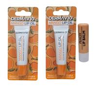 DermaV 10 Mango Lip Oil Hydrates Vitamin E Shea Butter Twin Pack 10ML With Free Peach Lip Balm