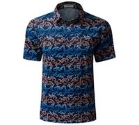 Derminpro Men's Fashion Collared Stretch Fit Casual Short Sleeve Quick Dry Golf Polo Shirts, 523-neon Dinosaur, XXL